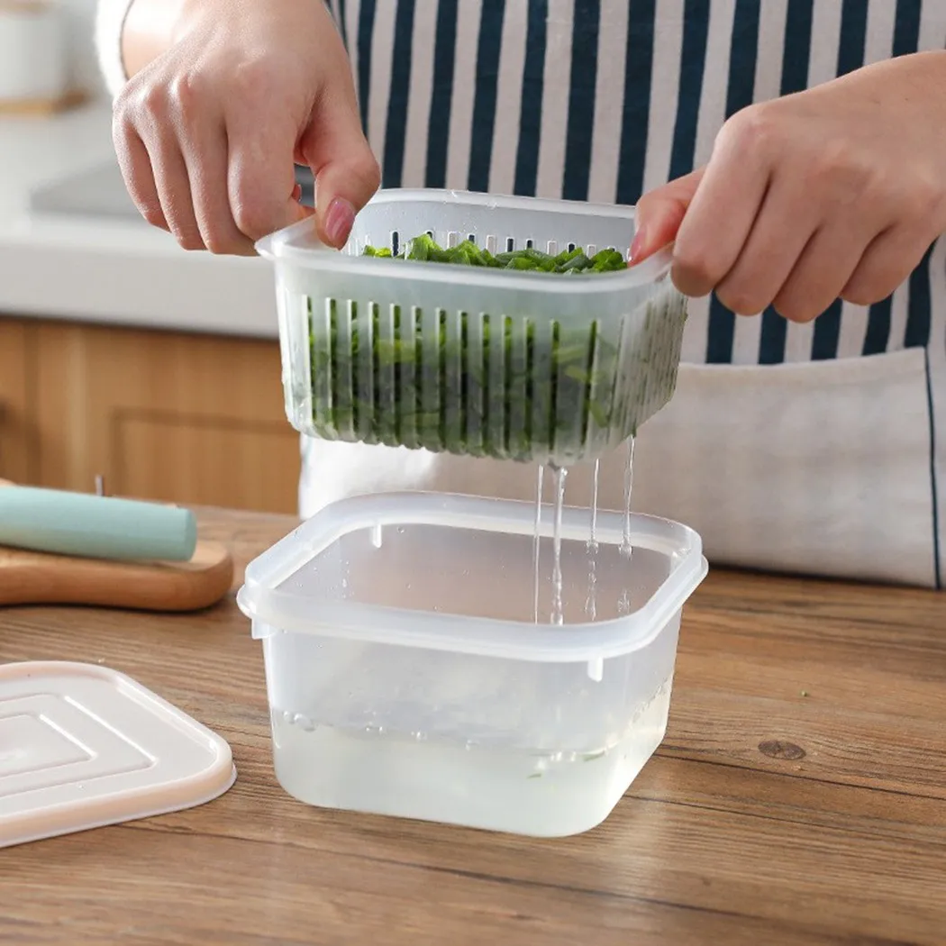 

Green Onion Storage Fresh-keeping Box Kitchen Drain Box Refrigerator Fruit Vegetable Drain Crisper Kitchen Storage With Lid
