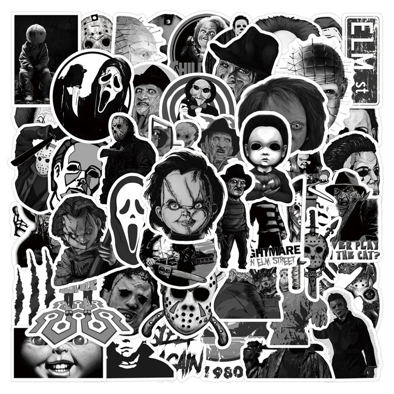 

50PCS Black and white horror movie character Sticker toy Waterproof Decal Stickers to DIY Laptop Phone Bike Car Fridge luggage