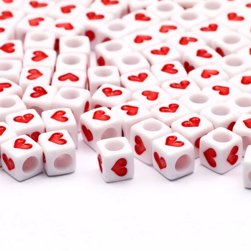 

6x6 мм квадратные белые акриловые бусины в форме сердца буквы разделители бусины для изготовления ювелирных изделий «сделай сам» Аксессуары...