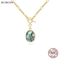 jecircon high quality 925 sterling silver retro abalone shell ot buckle necklace for women european and american sweater chain