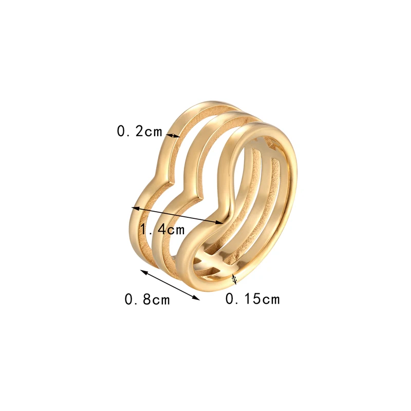 Women's Titanium Steel Gold Color Wholesale Inside and Outside Polished Three V Shape Ring image 6