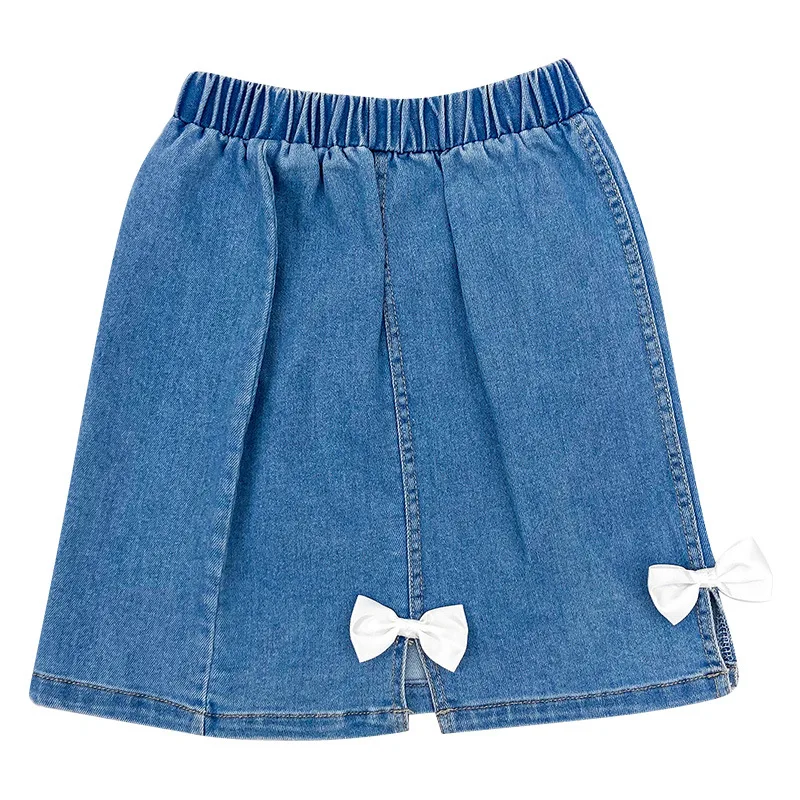 

Girls' denim skirt women's summer 2021 children's bow A-line skirt 7-15