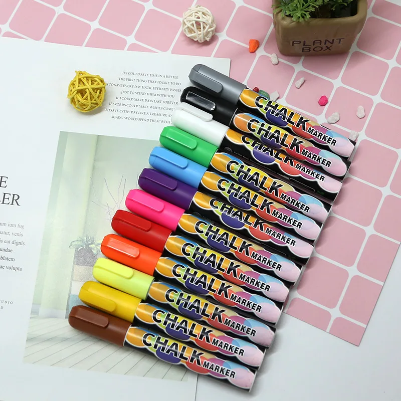 

12Pcs Liquid Chalk Marker Set Erasable 6mm Glass Window Blackboard Whiteboard Pen Art Color Marker LED Writing Board Pens Cheap