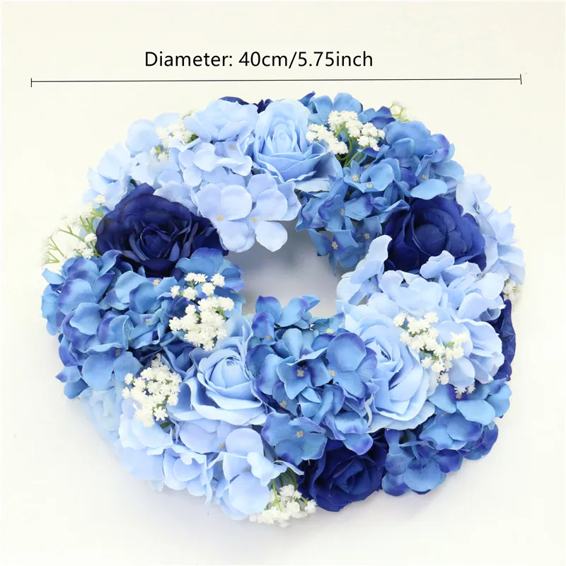 Blue 40cm wreath 35/40/50 искусственный цветок, стол, центральный венок, вечерние, свадебные декорации, дорога, свинец, цветок, шар, роза, Гортензия, Гипсофила - Цвет: Blue 40cm wreath