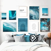 nordic blue sea picture scenery beach sky aurora house travel quote posters modern home decor living room canvas painting prints