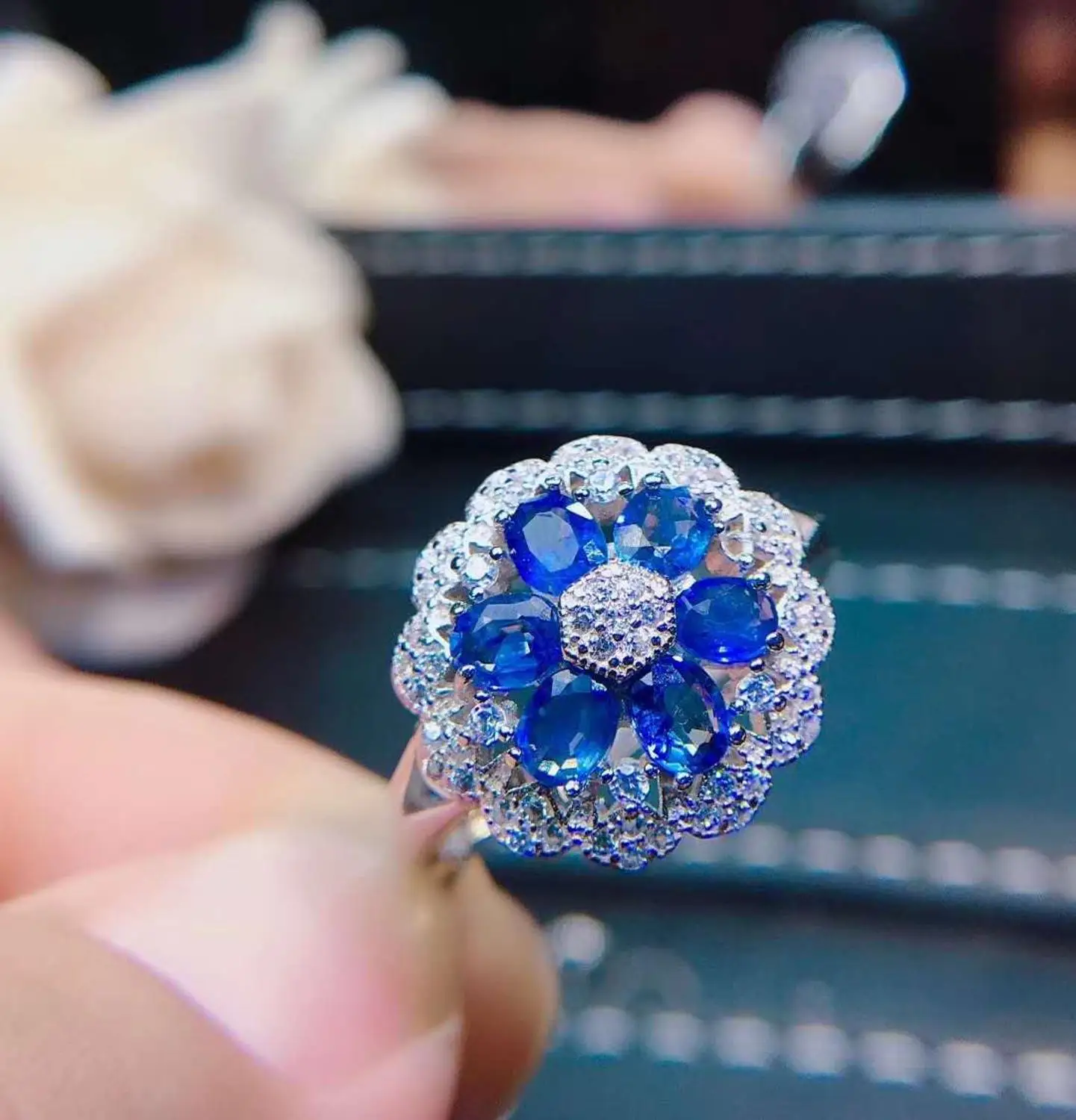 

handworked jewelry Finger rings Natural real blue sapphire ring 925 sterling silver Fine handworked jewelry Finger rings