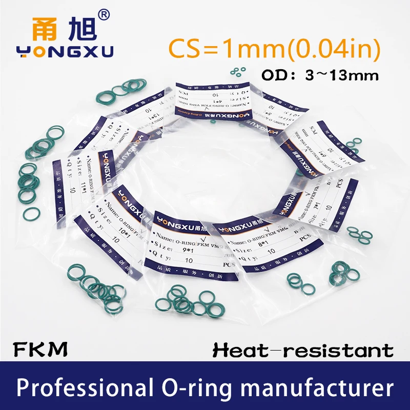 15 шт./лот Green FKM флюоровые резиновые уплотнительные кольца CS1mm OD3/4/5/6/7/7.