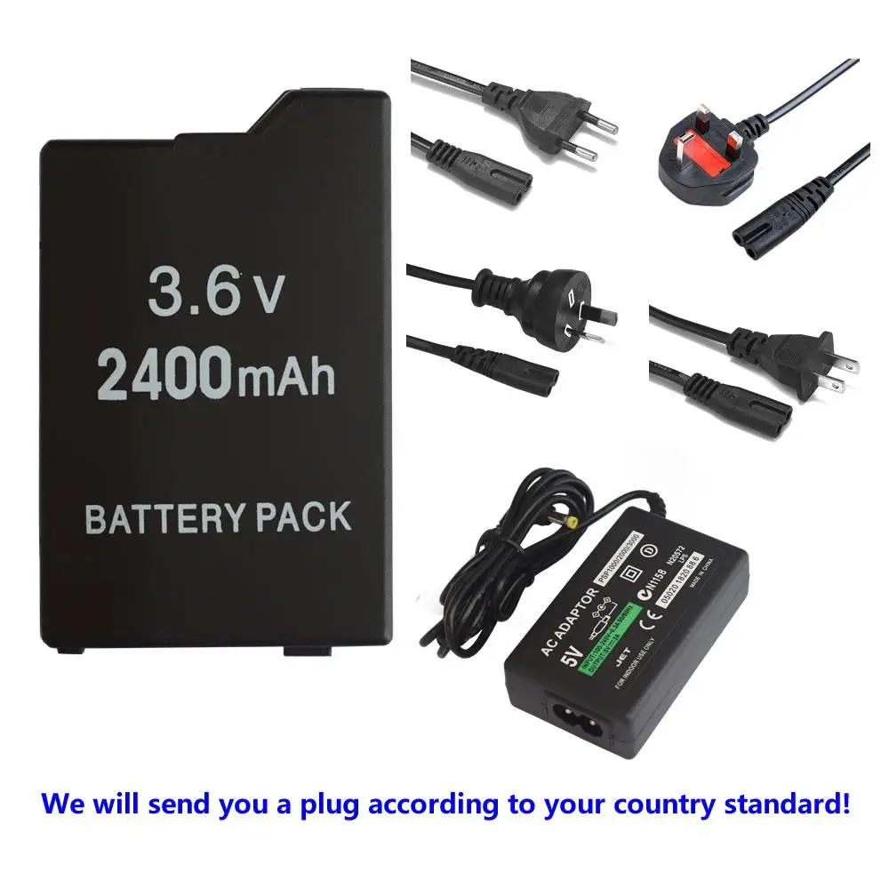 Аккумуляторы 2400 мАч + зарядное устройство переменного тока для Sony PSP 2000 3000 PSP-S110