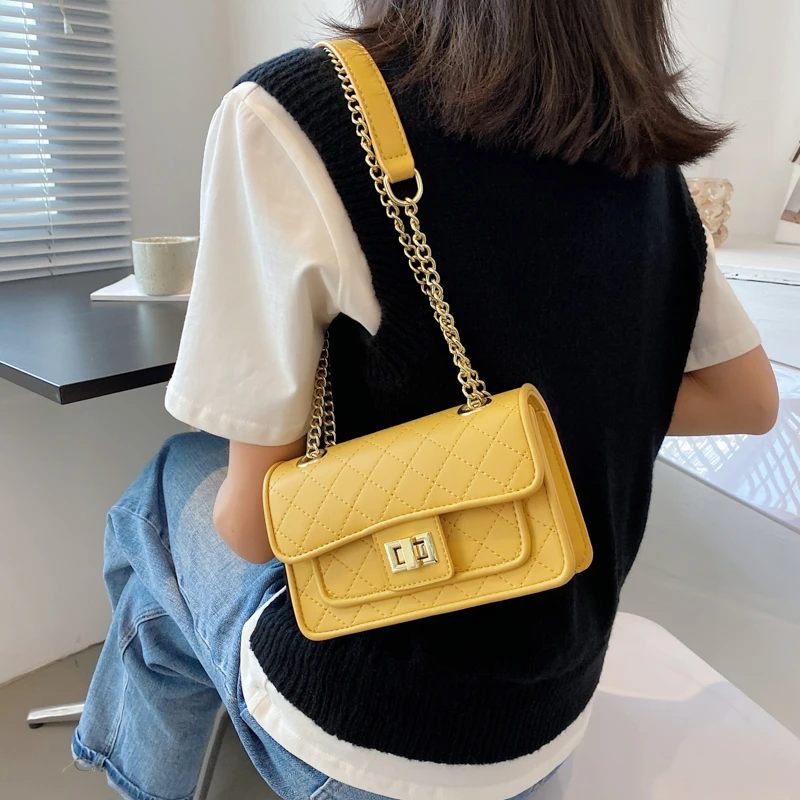 

Quilted Bag Crossbody Bags Chains Luxury Designer Handbags for Women 2021 Plaid Leather Shoulder Bags Clutch Purse Sac A Main
