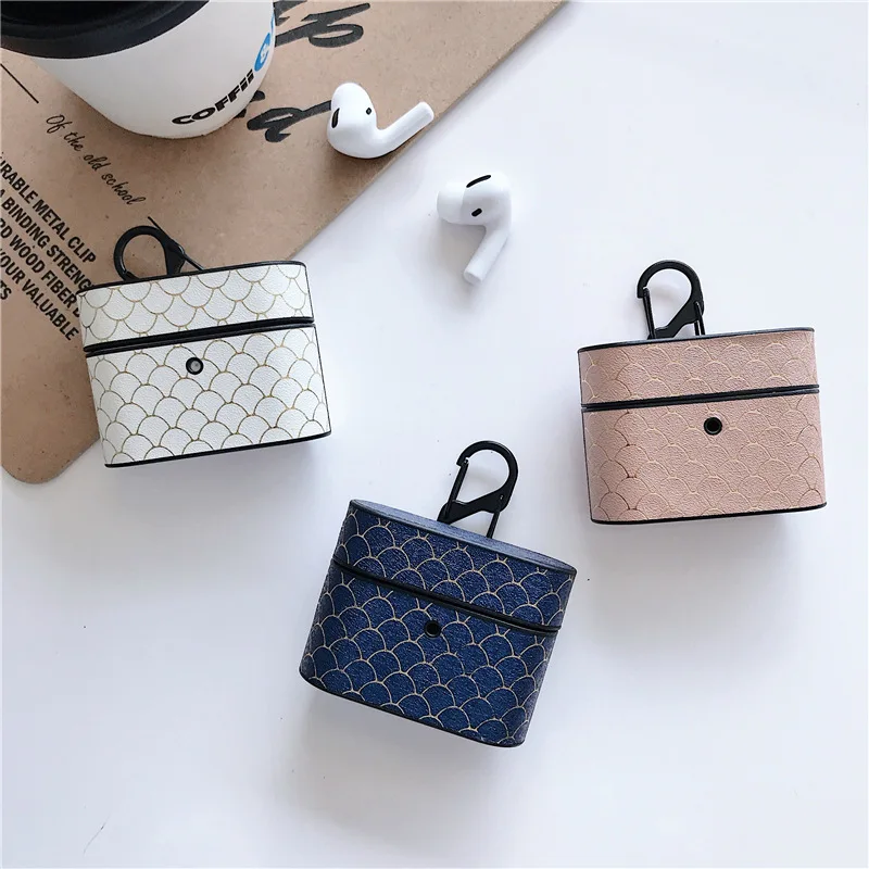 

For AirPod Pro Case Luxury Fashion Squama Fish Scale Pattern PU Leather Hard Cases For Airpods Pro Case Cover Funda MNL1