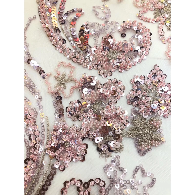 

African Lace Fabric High Quality Exquisite Simple Style Pattern With Beads Sequins Embroidery Polyester Fabric For Wedding Dress