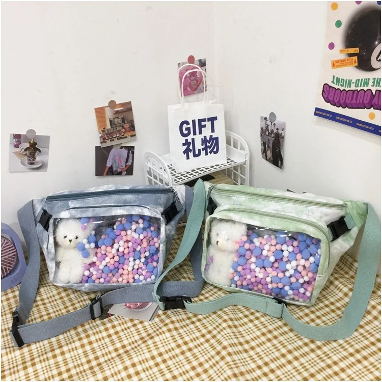 

Animation surrounding lovely soft girl student pain bag Korean version ins personalized tie dye girl transparent messenger bag