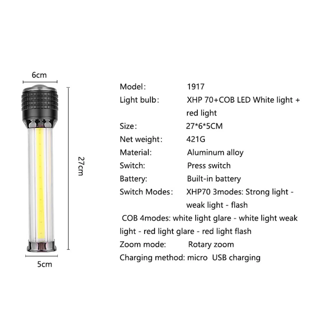 

COB LED Flashlight Waterproof 1800LM P70 + Outdoor Camping Hiking Zoom LCD Torch Folding Flashlight Portable Maintenance