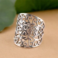 wide face hollow flower vintage open ring carving womens ring size adjustable opening