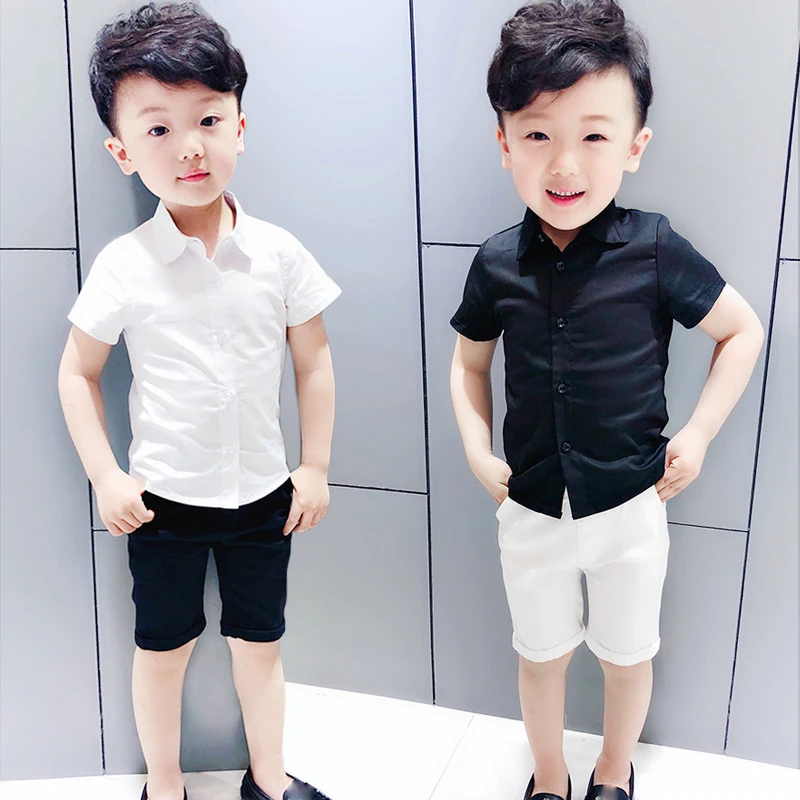 

Children's Short-sleeved Shirt 2019 New Summer Boy's Solid Color Bottoming Shirt Kids Formal Tops Tees