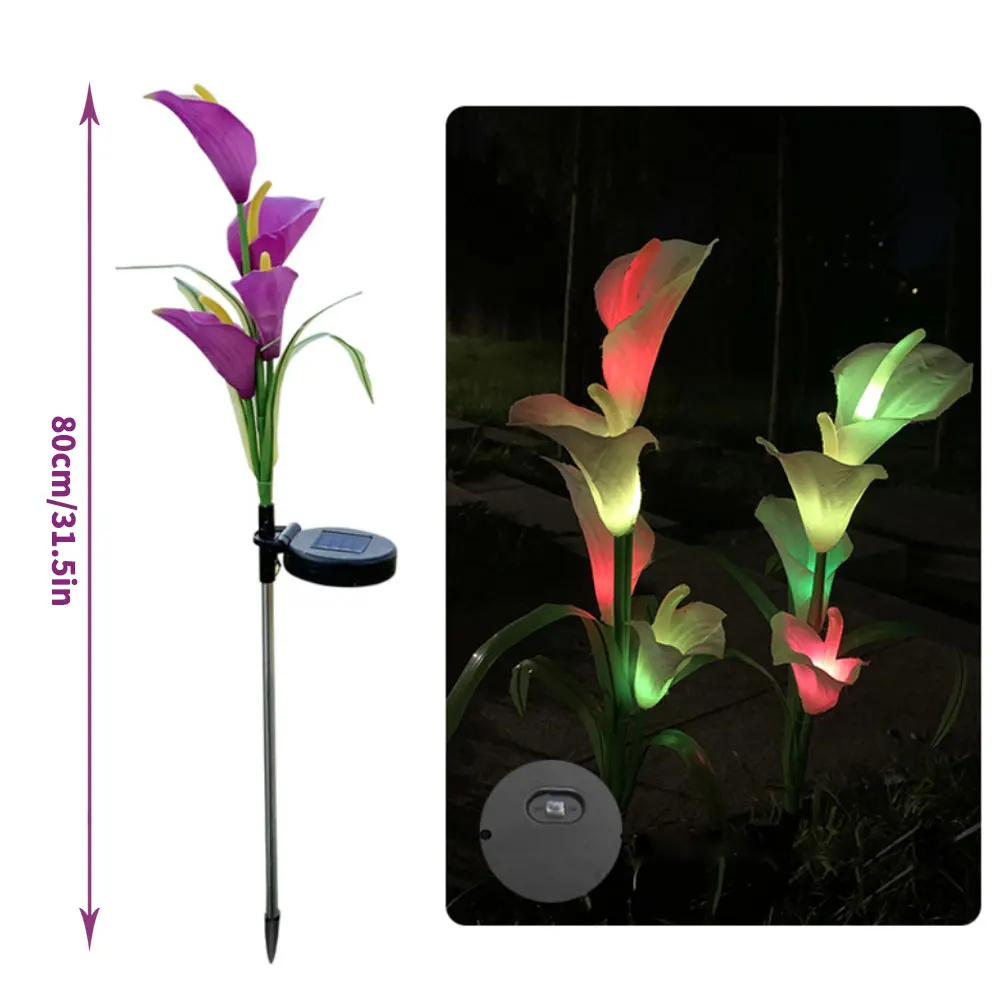

Outdoor LED Solar Light Color Lily Garden Flower Waterproof Decorative Lamp Solar Power Yard Lawn Path Wedding Waterproof 2PCS