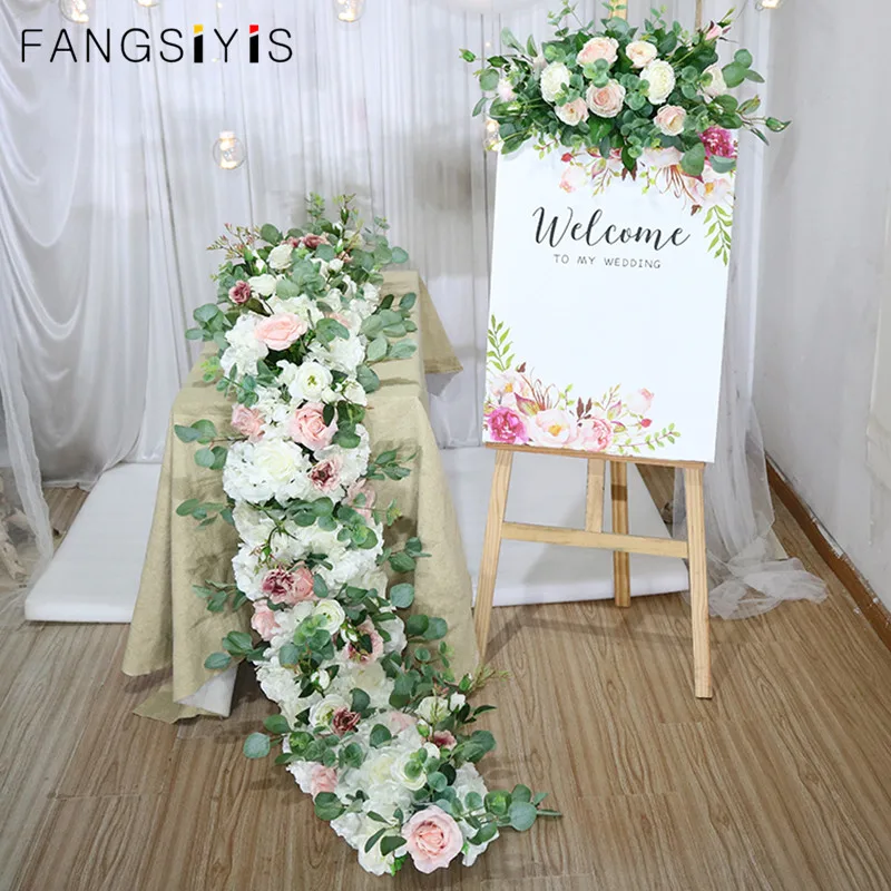 New1M Orchid Hydrangea Strip Table Flower Banquet Artificial Flower Runner Party Event Wedding Decoration Flower Row Photo Props