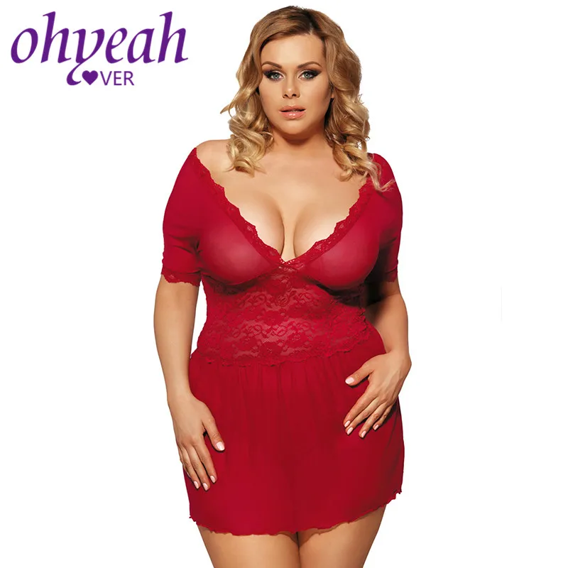 Пижама Ohyeahlover большого размера с коротким рукавом сексуальное ночное платье V