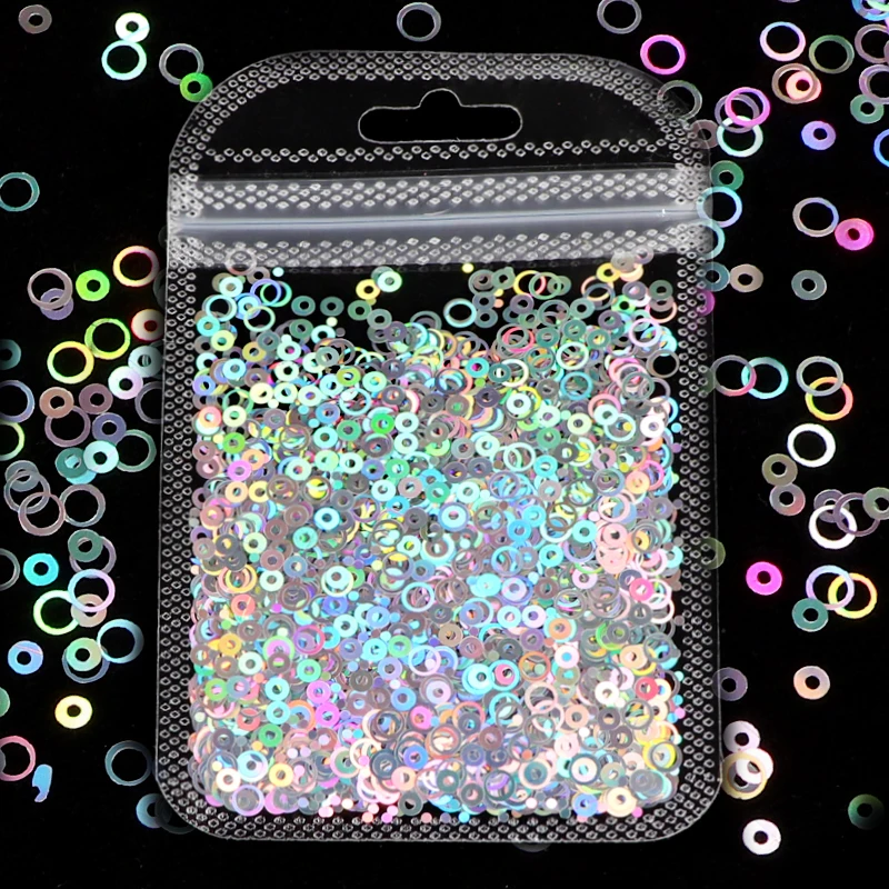

Nail Sequins 1Bag Mirror Sparkly Mixed ring Paillette Colorful Nail Holographic Glitter 3D Flakes Slices Nail Art Decorations
