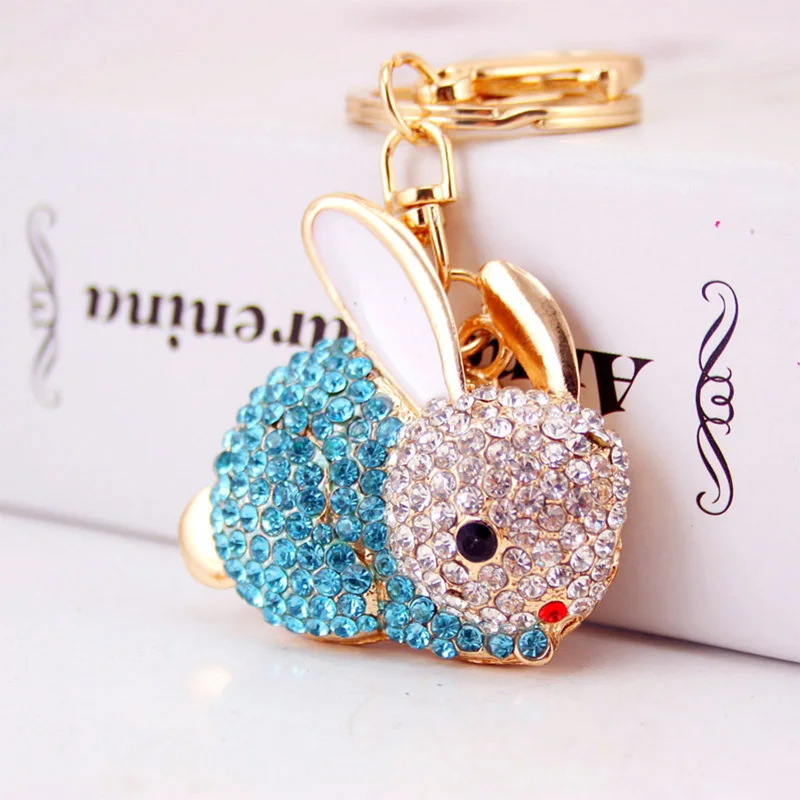 Полный Кристалл Прекрасный кролик брелок для ключей Rhinestone брелок кролик брелок для ключей автомобили кошелек сумка Подвеска Женский брелок для ключей