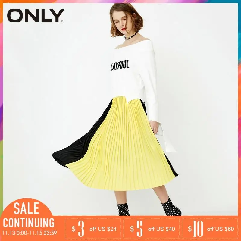 Только 2019 Весна новое слово плечо плиссированные сшитое платье | 118107599|Женские