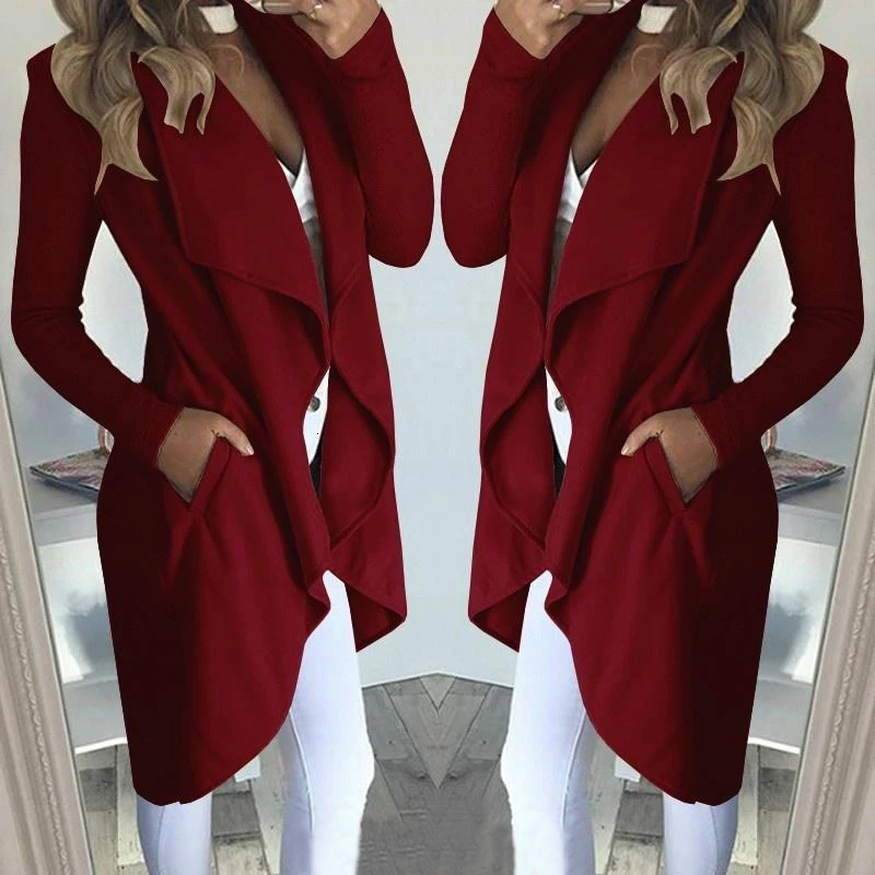 Новый кардиган Тренч для женщин плюс размер 4xl длинный рукав воротник с лацканами