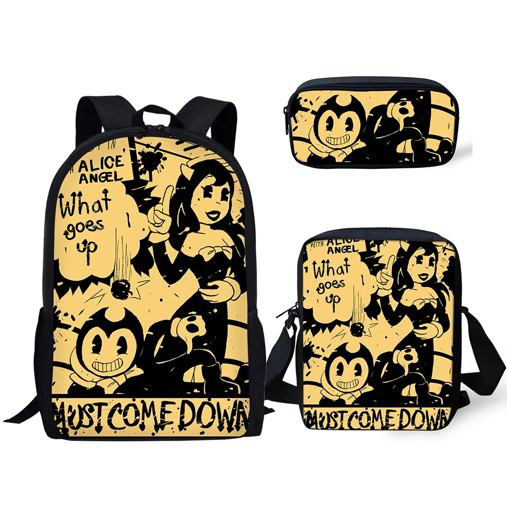 HALYUNASC 3PCs/Set Children's School Backpack Cartoon Bendy-Ink-Machine-Game Design Pattern School Bags Teenagers Book-Bags Set