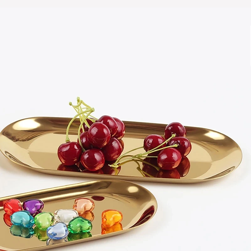 

Gold Dining Cake Plate Stainless Steel Dessert Nut Fruit Tray Snack Kitchen Plate Western Steak Tableware Food Decoration Plate