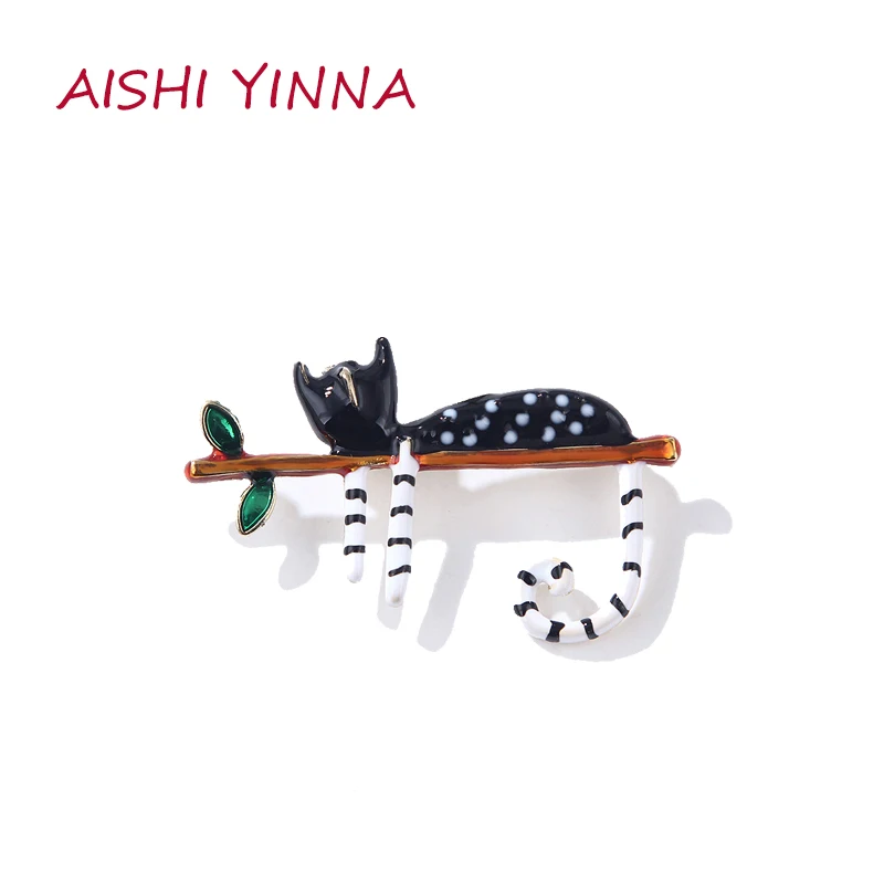 

AISHI YINNA High-End Fashion Cute Lazy Spotted Cat Animal Alloy Drip Brooch Cartoon Badge Accessories Jewelry Men And Women