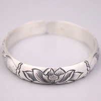 pure s999 sterling silver bangle fish play on lotus fine sivler 999 open bangle 62 63g