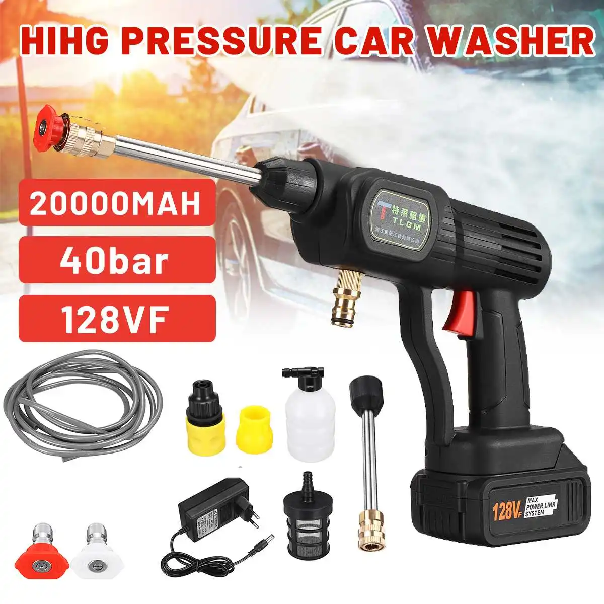 20000mAh Cordless High Pressure Washer Spray Water Gun Car Wash Pressure Water Nozzle Cleaning Machine for Makita 18V Battery