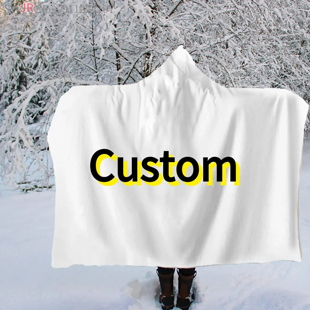 

Custom Hooded Blanket Customize 3D Printed Warm Wearable Fleece Plush Throw Blankets For Adults Kids POD Dropshipping
