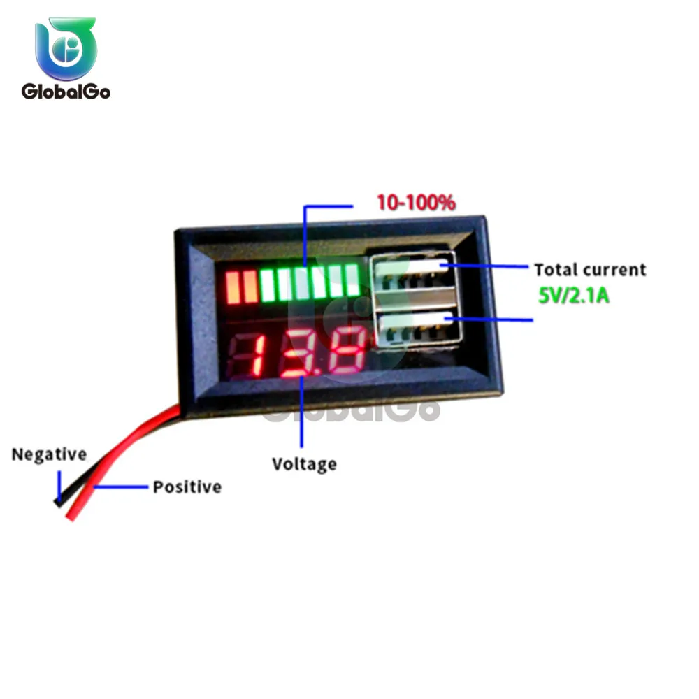 Индикатор уровня заряда свинцово кислотной батареи с двойным дисплеем USB 5 в 2