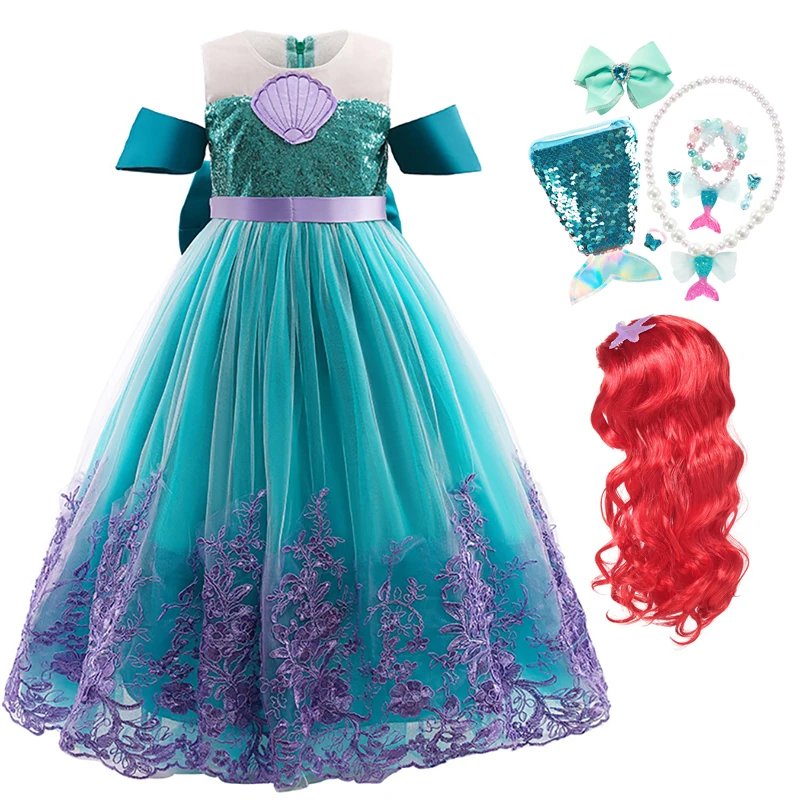 Платье для девочек с маленькой русалочкой нарядное бальное платье блестками и