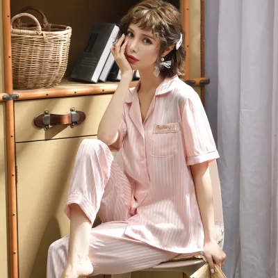 Роскошный Пижамный костюм атласные шелковые пижамные комплекты одежда для сна