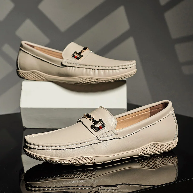 

Leather Loafers Men Shoes Brand Soft Flat Shoes Male Casual Driving Shoes Slip On Lazy Men Flats Moccasins Black Plus Size 38-47