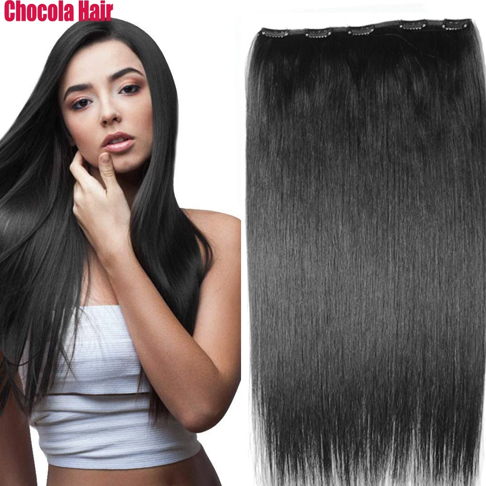 Chocala 20 -28  Machine Made Remy Hair 200g One Piece Set With 5 Clips In 100% Brazilian Human Hair Extensions 1pcs