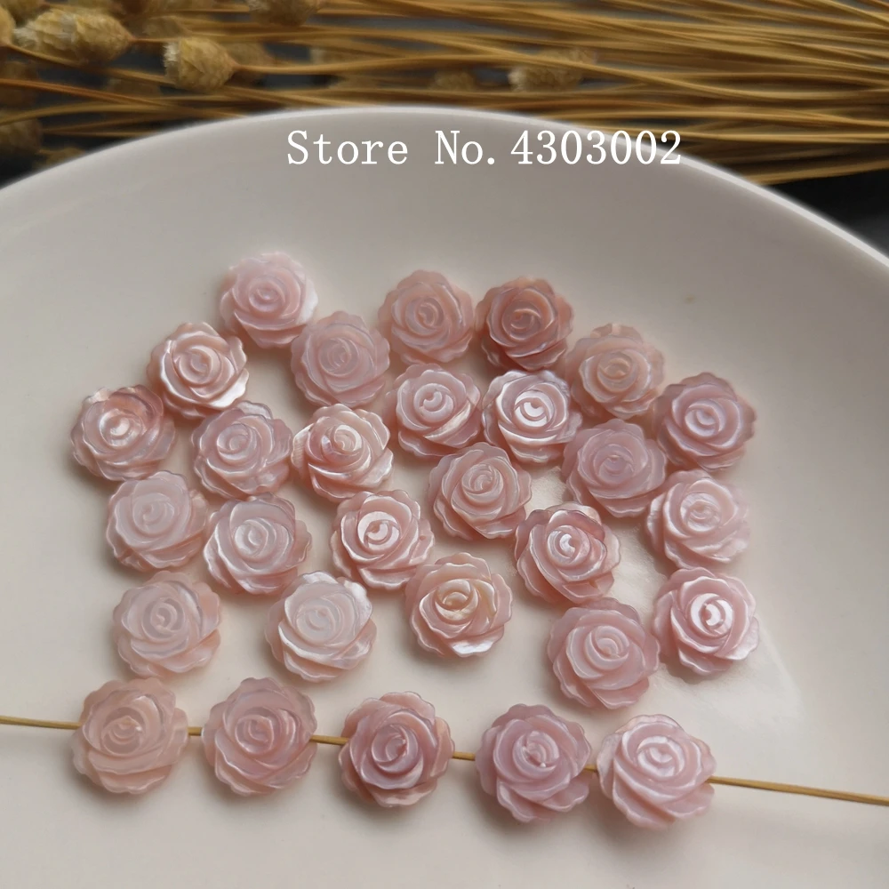 30pcs/lot 10mm Real Natural Flower Mother of Pearl shell Beads Drilled Pink Rose MOP Shell for DIY Jewelry | Украшения и