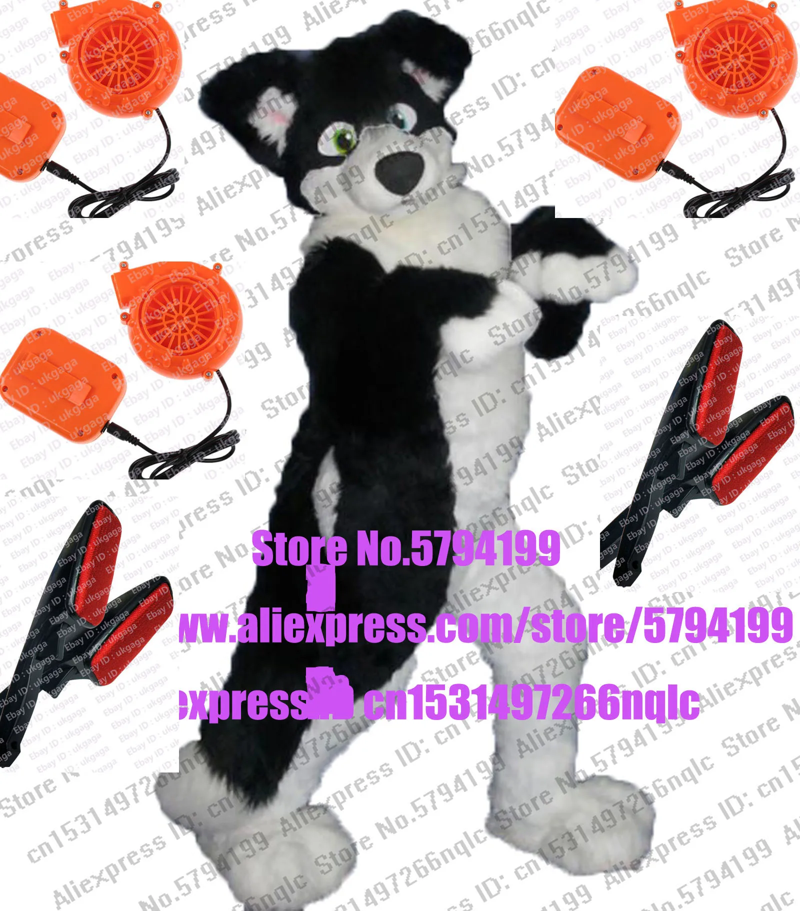 Лучшее качество черный белый Хаски собака волк пушистый костюм косплей животное