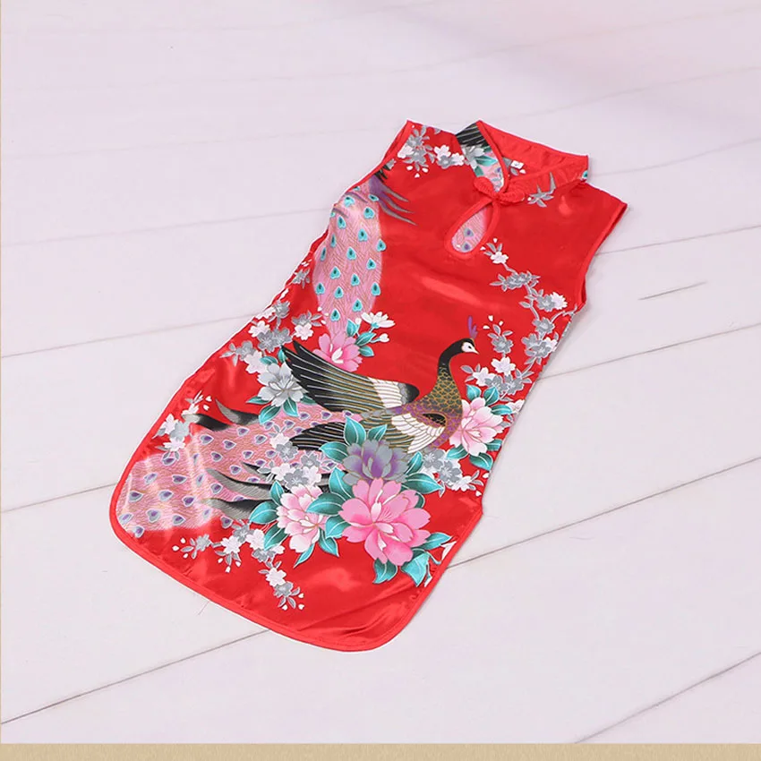 Red dress 6 цветов Детская безрукавка для девочек восточные винтажные китайские традиционные костюмы Чонсам принцессы Ципао Тан костюм наряд - Цвет: Red dress