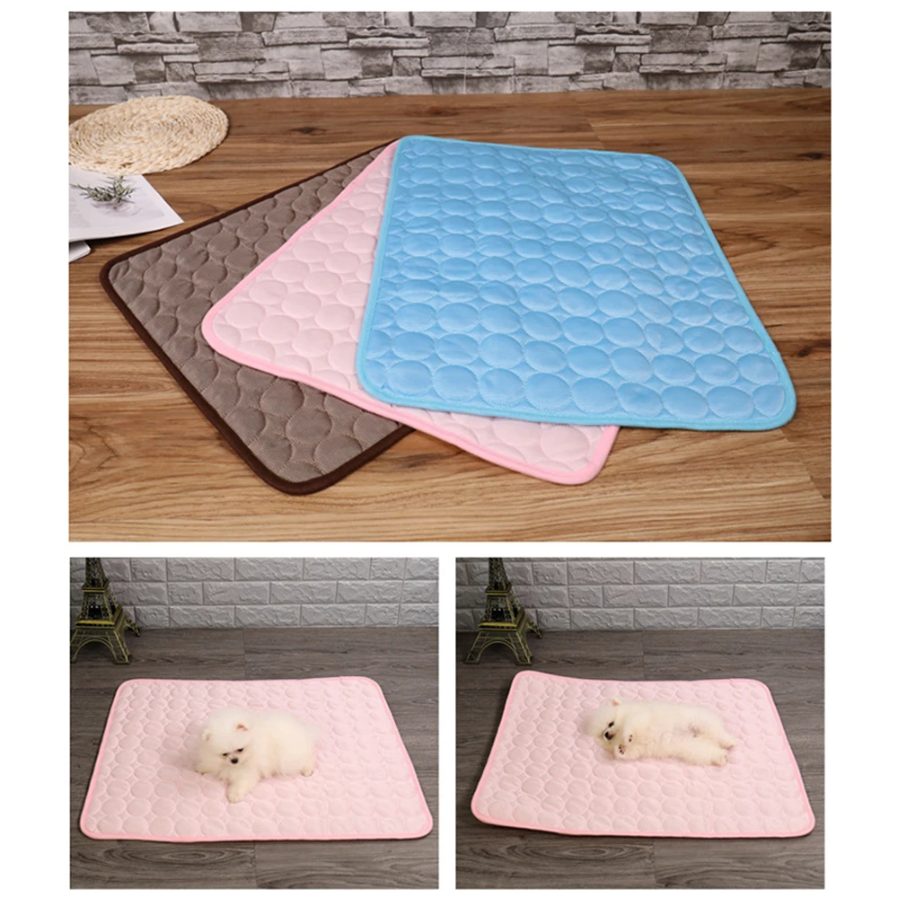 

2021 New Summer Dog Mat Ice Pad 100*70CM Large Size Ice Silk Cool Pet Beds Sofa Cushion Fit All Pet Puppy Cat Summer Cooling Mat