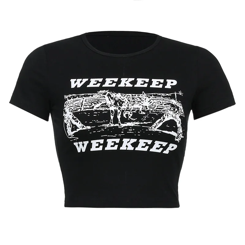 

Women Sexy O Neck Skinny Letter Print Short Sleeve Cropped T Shirt Harajuku Chic Y2K E-girl Casual Crop Tee Blouse Clubwear