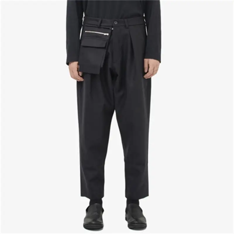 Autumn and winter new Japanese design feeling jiufen trousers men retro simple black leggings pocket exposed decoration
