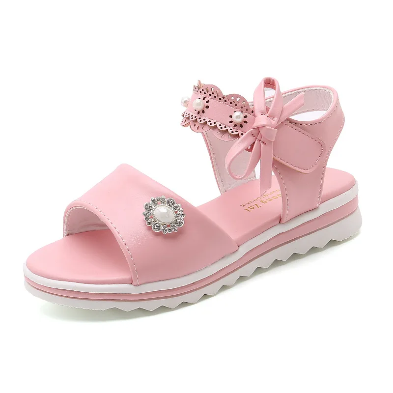 

2020 Fashion Summer Princess Bowtie Sandals Childrens Girls Rhinestone Pearl Shoes Kids EVA Soft Bottom Beach Shoes 1 - 6 Years