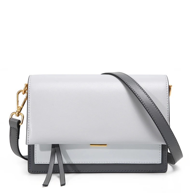 Light Gray ESUFEIR Кожаная сумка на длинном ремне для женщин Vintage Flap Bag Модная цепочка с круглым кольцом Женская сумка через плечо Маленькие женские сумки - Цвет: Light Gray