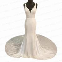 deep v neck wedding dress simple sexy backless bridal gown new style