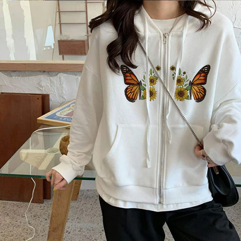 

Y2k Harajuku Aesthetic Hoodies Women Autumn Retro Hooded Sweatshirt Butterfly Print Hip Hop Female Zip Up Goth Punk Jacket Coats