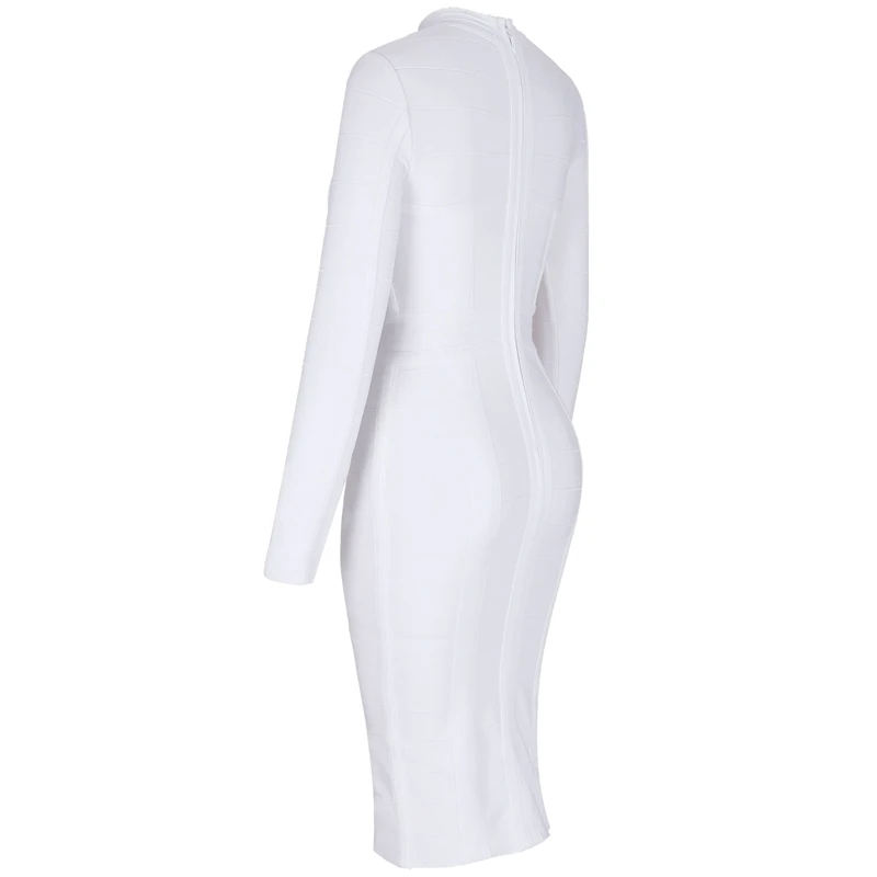

Women White Bandage Dress Bodycon Arrivals Sexy Cut Out High Neck Long Sleeve Party Rayon Bandage Midi Dress