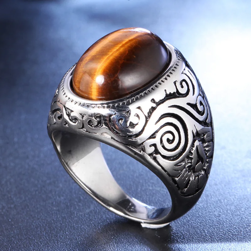 Винтажное коричневое/искусственное кольцо для мужчин в стиле панк-рок 316L |