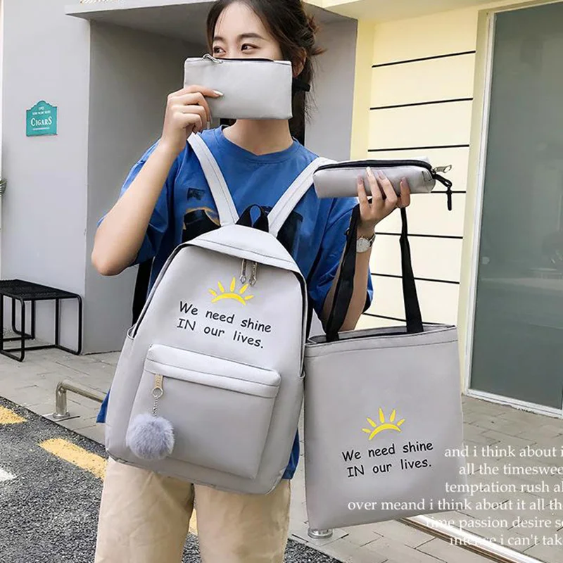 4 шт./компл. школьные сумки модные женские рюкзаки холщовые для девочек школьный